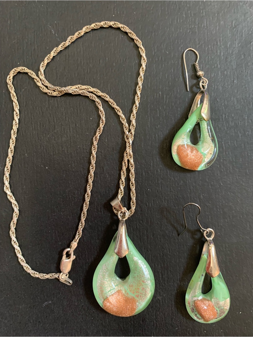 Made in Italy Sterling Silver Murano Glass Teardrop Necklace & Earring Set